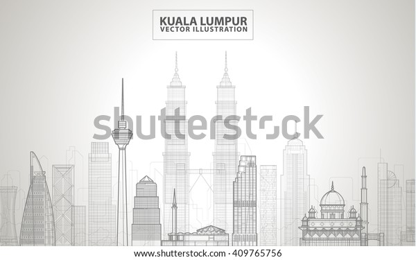 Kuala Lumpur Detailed Silhouette Vector Line Stock Vector (Royalty Free ...