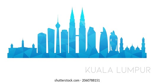 Kuala Lumpur, territorio federal de Kuala Lumpur, Malasia, bajo diseño de la ciudad de pinza de líneas de pólvora. Icono de horizonte gráfico de polígono geométrico. Símbolo de ilustración vectorial.