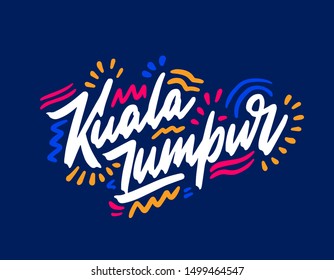 Kuala Lumpur - hand drawn lettering name of Malaysia city. Handwritten inscription. Vector illustration.