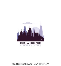 Kuala Lumpur logo with skyline, cityscape retro vector icon. Malaysia city horizon, facade, travel logotype