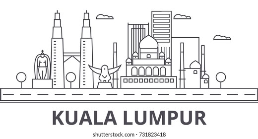 Kuala Lumpur Malaysia architecture line skyline illustration. Linear vector cityscape with famous landmarks, city sights, design icons. Landscape wtih editable strokes