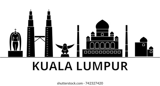 Kuala Lumpur   Malaysia architecture vector city skyline, travel cityscape with landmarks, buildings, isolated sights on background