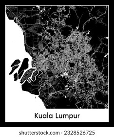 Kuala Lumpur Malaysia Asia City map black white vector illustration