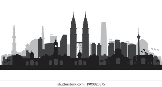 Kuala Lumpur Malaysia city skyline vector silhouette illustration