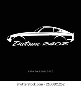 Kuala Lumpur, Malaysia - January 19 2022: 1970 Datsun NIssan 240Z. Iconic Rare Sports Car Graphic. For cards, posters, wall arts and apparel print. Editable and scalable vector illustration EPS 10.