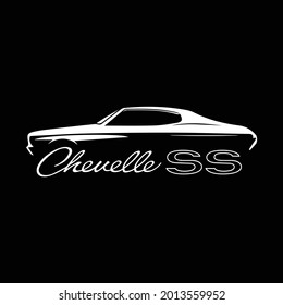 Kuala Lumpur, Malaysia - July 25 2021: 1966 Chevy Chevelle SS American Muscle Car Graphic. For Cards, Posters, Wall Arts And Apparel Print. Editable And Scalable Vector Illustration EPS 10.