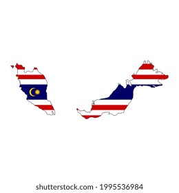 Kuala Lumpur map silhouette with flag on white background