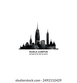 Kuala Lumpur panorama, vector badge, skyline logo and icon. Malaysia city horizon logotype with landmarks and building silhouettes. Isolated foggy abstract gradient graphic