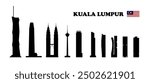 Kuala Lumpur. Set of skyscraper silhouettes on white background. Vector illustration