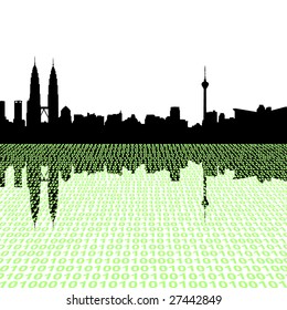 Skyline Kuala Lumpur con perspectiva binaria en primer plano