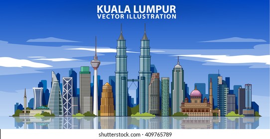 Kuala Lumpur skyline detailed silhouette. Vector illustration