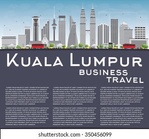 Kuala Lumpur Skyline with Gray Buildings, Blue Sky and Copy Space. Vector illustration. Business travel and tourism concept with place for text. Image for presentation, banner, placard and web site.