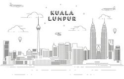 Kuala Lumpur skyline line art vector illustration