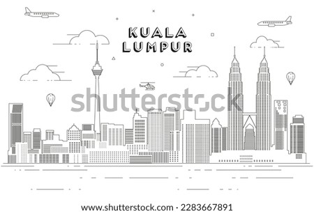 Kuala Lumpur skyline line art vector illustration