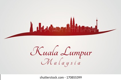 Kuala Lumpur skyline in red and gray background in editable vector file