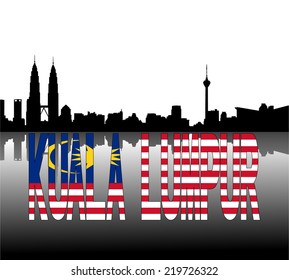 Kuala Lumpur skyline reflected with Malaysian flag text vector illustration