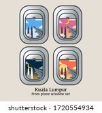 Kuala Lumpur View from Plane Window Set - Sunset, Sunrise, Night, Day View.