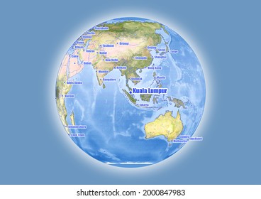Kuala Lumpur-Malaysia is shown on vector globe map. The map shows Kuala Lumpur-Malaysia 's location in the world.