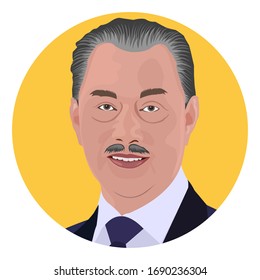 Kuantan, Pahang, Malaysia - April 1 2020: Vector cartoon potrait of Tan Sri Muhyiddin Yassin, 8 th Prime Minister of Malaysia 