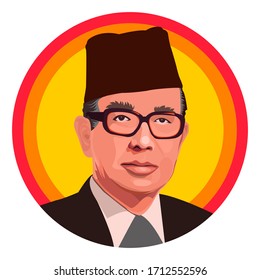 Kuantan, Pahang, Malaysia - April 24 2020: Vector cartoon potrait of Tun Abdul Razak, 2nd Prime Minister of Malaysia