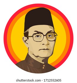Kuantan, Pahang, Malaysia - April 24 2020: Vector cartoon potrait of Tun Hussein Onn, 3rd Prime Minister of Malaysia