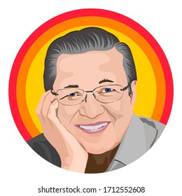 Kuantan, Pahang, Malaysia - April 24 2020: Vector cartoon potrait of Tun Dr Mahathir Mohamad, 4 th and 7th Prime Minister of Malaysia, from 1981 to 2003 and 2018 to 202.