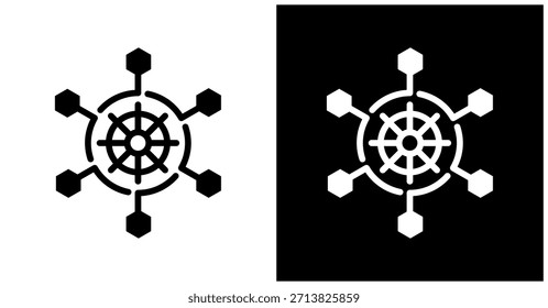 Kubernetes Cluster-Symbol auf weißem und schwarzem Hintergrund