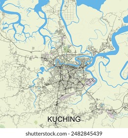 Kuching, Malaysia map poster art