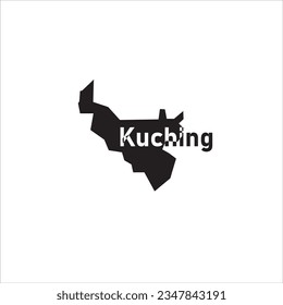 Kuching map and black lettering design on white background