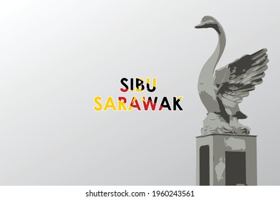 Kuching, Sarawak, 22 April 2021: Vector Art Of Iconic Monument In Sibu, Sarawak With Abstract Background