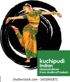 baile clásico indio kuchipudi de Andhra Pradesh - Vector