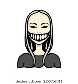 Kuchisake-onna Flat Vector Illustration, Slit-Mouth, Simple Eerie Design, Minimalist Look, White Background