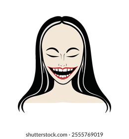 Kuchisake-onna Flat Vector Illustration, Slit-Mouth, Simple Eerie Design, Minimalist Look, White Background