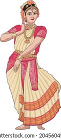 fotos de danza india kuchupudi, baile exótico, danza tradicional del país, art.ilustración, vector