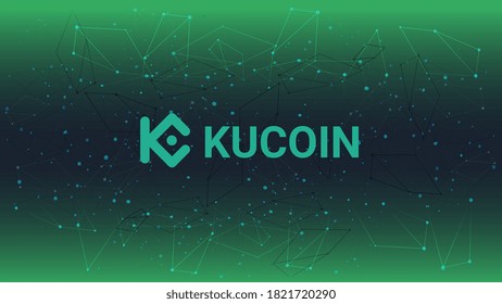 Kucoin cryptocurrency stock market name with logo on abstract digital background. Crypto stock exchange for news and media. Vector EPS10.