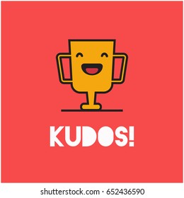 Kudos Card With Smiling Trophy Illustration In Line Art Style