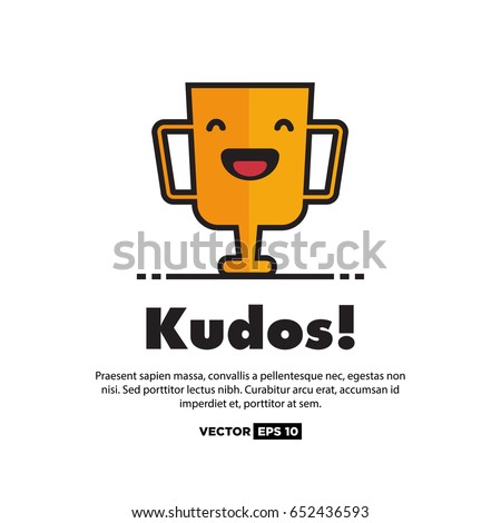 Kudos Card With Smiling Trophy Illustration In Line Art Style and Text Box Template