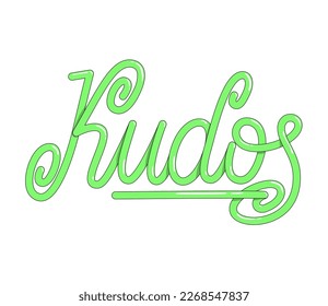 Kudos handwritten calligraphy text. Congratulation on job success. Employee appreciation quote. Vector design for sticker, poster, banner, badge, stamp.