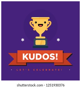 Kudos Let's Celebrate Card Trophy Illustration In Line Art Style 