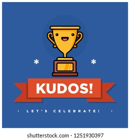 Kudos Let's Celebrate Card Trophy Illustration In Line Art Style 