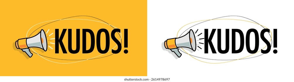 Kudos ! with megaphone on white and yellow bacjground