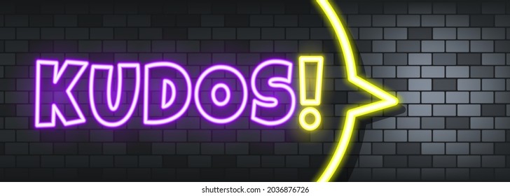 Kudos neon texto sobre el fondo de la piedra. Felicidades. Para negocios, marketing y publicidad. Vector de fondo aislado. EPS 10.