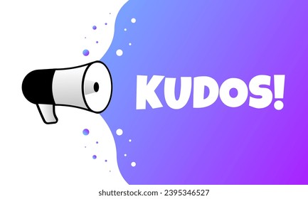 Kudos sign. Flat, purple, text from loudspeaker, kudos icon. Vector icon