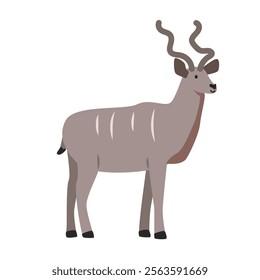 Kudu cartoon clipart. Antelope greater kudu or lesser kudu vector illustration in flat style. Hand-drawn wild animal concept