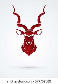 Kudu head front view designed using red grunge brush graphic vector.