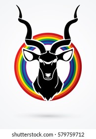 Kudu head front view designed on line rainbows graphic vector.