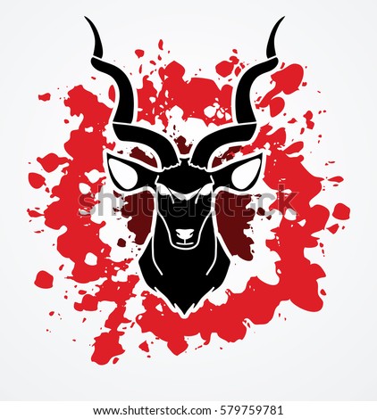 Kudu head front view designed on splatter blood graphic vector.