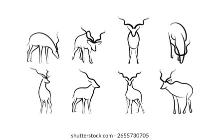 Vector de arte de línea Kudu en color negro