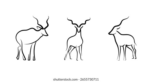Kudu Line Art Vector on Black Colour