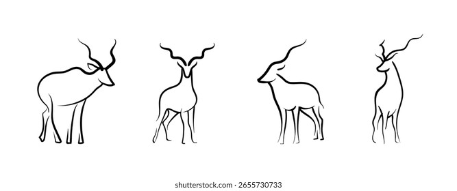 Vector de arte de línea Kudu en color negro